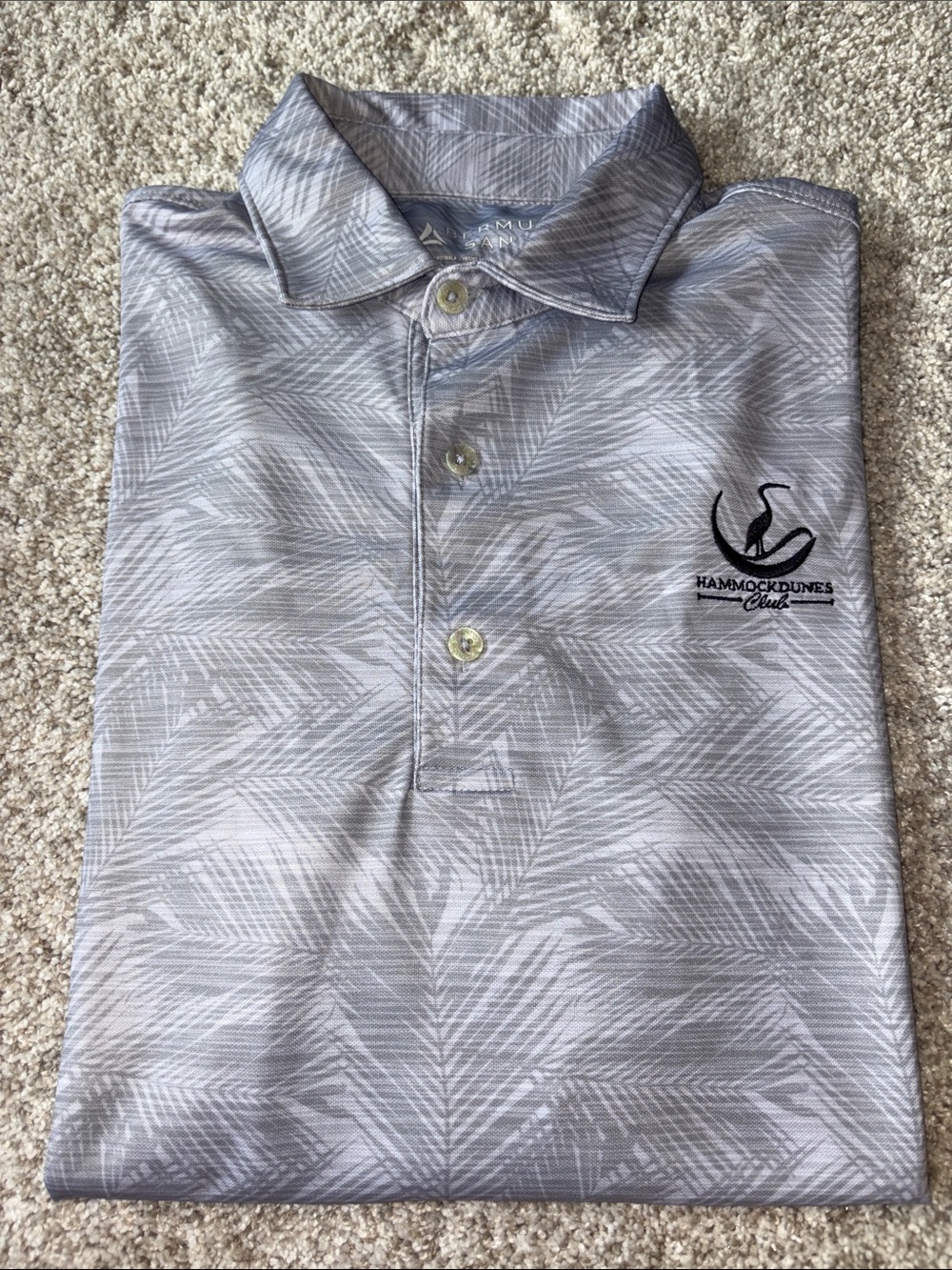 Bermuda Sands Men’s Gray Palm-Print Polo (medium)